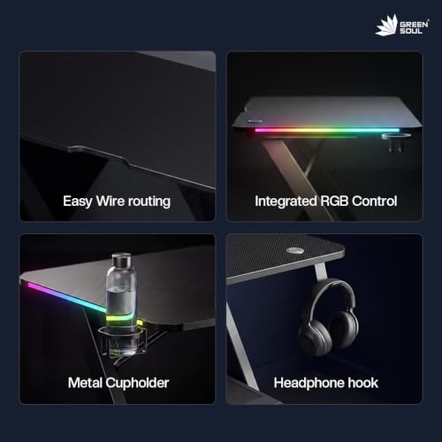 Image of Green Soul Blaze Smart Gaming Table | 15mm Thick Top | RGB | Headphone Hook & Cup Holder |Computer Table, Workstation, Home Office Desk| 1 Year Warranty | (Black,1200 x 600 Top)