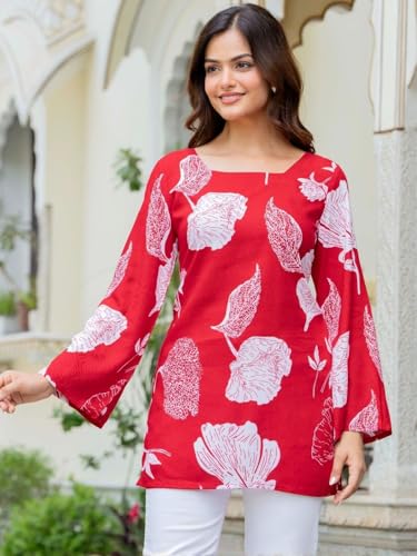 Image of Women's Cotton Printed A-line Straight Short Kurti