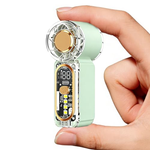 Image of Portable Handheld Mini Fan, Hand Held fans with 1-100 Speeds & Digital Display, 22000RPM Turbo Pocket Fan, USB-C Rechargeable Personal Small Fan with Emergency LED Light for Travel, Makeup, Green
