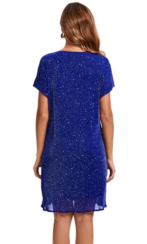 Image of Women's Crewneck Sequin Shift Dress Short Sleeve Casual Holiday Sparkly Party Dress