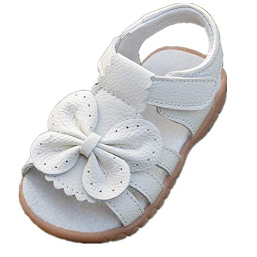 Toddler Girls Genuine Leather Open Toe Sandals Kid Summer Bow Flats First Walking Shoes