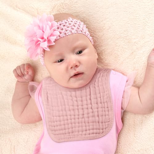 Image of Tallew 8 Pack Muslin Burp Cloths and Baby Bibs for Boy Girl 20 inch x 10 inch Cotton Baby Bandana Drool Bibs Muslin Burp Cloths Absorbent Rag for Newborn Toddler Infant Gifts(Dark Rose Color)