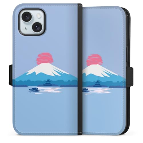 Étui folio pour iPhone 15 housse magnétique motif montagne soleil chinois