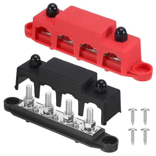 250A Sammelschiene 12V Verteilerblock Stromverteilungsblock mit 5/16 (M8) 4-Posts Klemmenblock mit Abdeckung für Auto Marine RV Wohnmobil Lkw Elektrik System (Schwarz & Rot)