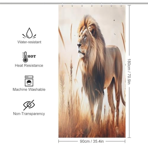 Rideau de douche lion 92x183 cm imperméable pour baignoire - 4