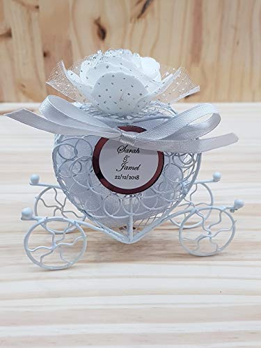 Boite à dragée en forme de carrosse à cœur en fer forgé X25 (blanc)