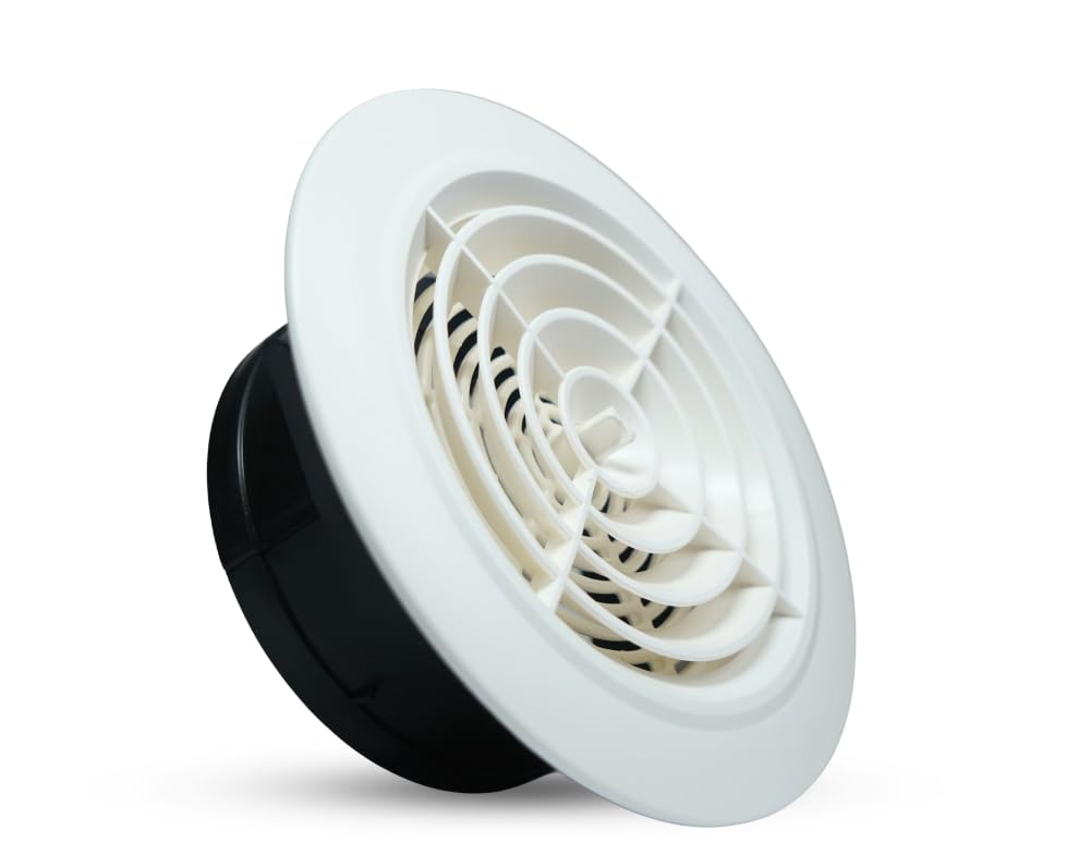 4" (100mm) Adjustable Air Vent Grill - Round Ceiling Diffuser for Supply & Exhaust Ventilation - Durable White ABS Ducting Cover for Bathroom, Kitchen, and Garage-image-9