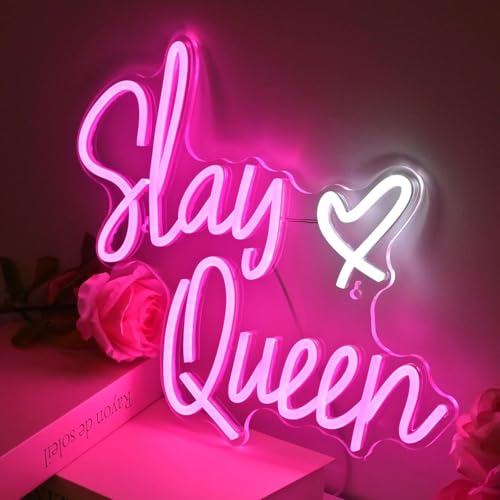 Saly Queen Neon Signs for Wall Decor Neon Wall Art Acrylic LED Lights with Hanging Chain Light Up Signs for Bedroom Decor Man Cave Bar Pub Wedding Party 5V USB Operated Dimmable - Image 3