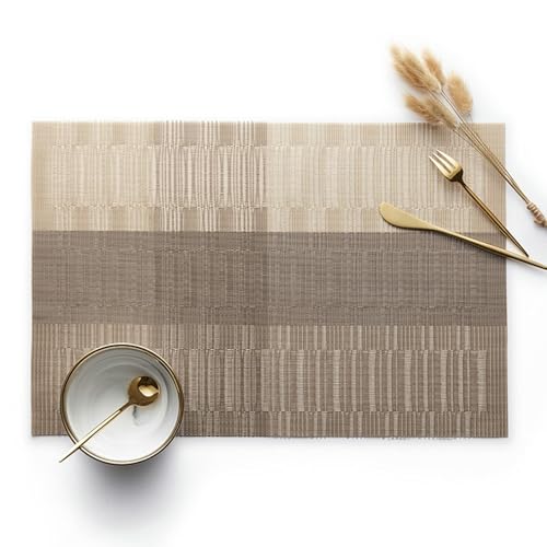 Set de table rectangulaire marron clair rayures horizontales cuisine salle à manger - 2