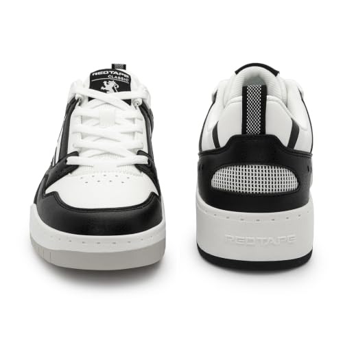 Image of Red Tape Men's Sneakers Black White Pu Round Toe Lace-Up