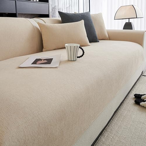 ソファカバーウォッシャブル - ソフトシェニールソファークッションカバー、滑り止め、防水1 2 3 4シーター、セクショナル用の、滑り船L形状家具プロテクター cream 70*210cm