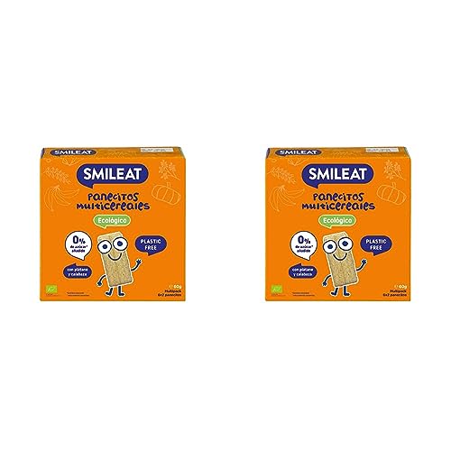 Smileat - Panecitos Multicereales Ecológicos, Ingredientes Naturales, Snacks y Meriendas, Para Bebés a Partir de los 6 Meses, 60g (Paquete de 2)