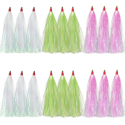 Fishing Mylar Flash Teaser Tail - 9pcs/18pcs Fishing Bucktail Teaser Fishing Bait Rigs for Flounder Rig Saltwater Fishing Teasers Plugs 3 Colors (18PCS Mix Colors)