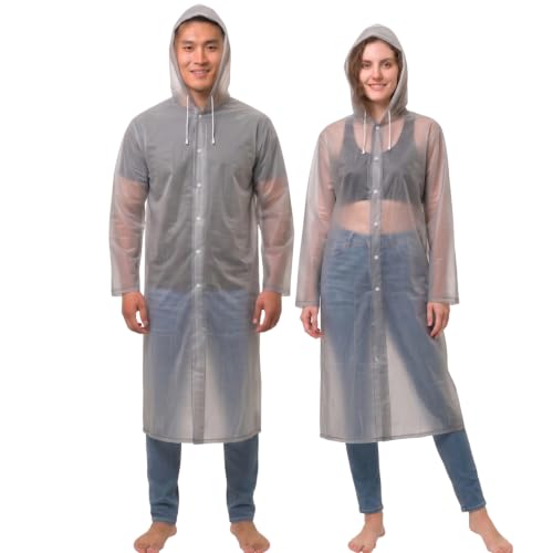 Image of OUTO Raincoat for Women Waterproof, EVA Raincoat for Men with Hood, Lightweight Reusable Rain Poncho, Full Sleeves Outdoor Rain Wear for Camping, Hiking & Travelling (Free Size,1 Pc Grey)