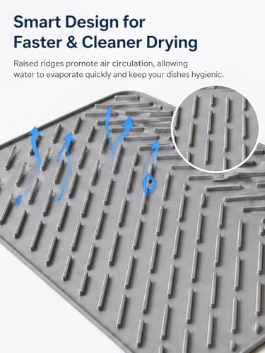 Image of Fayleeko Silicone Dish Drying Mat for Kitchen Counter, Dish Drying Mat Large 23x17 Inch, Silicone Mat for Kitchen Sink Area, Sink Mat for Kitchen Drain, Heat Resistant Non Slip Design (Large)