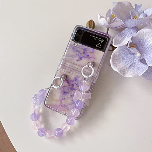 Coque perles violette pour Samsung Galaxy Z Flip 3 4 dorure élégante