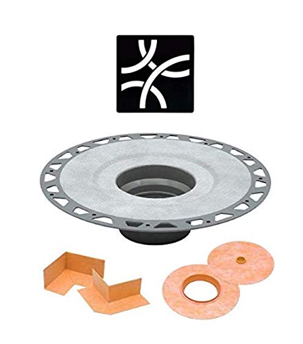 SchluterSystems Kerdi Drain Kit with PVC Flange (4” Curve Design Grate - Matte Black Finish - KD2/PVC/MGSD6)