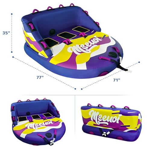 Image of Inflatable Water Towable Tube for Boats Heavy-Duty 1-3 Rider Tow Tube with Reinforced Handles, Quick-Connect Tow Rope, Rapid Air Valve