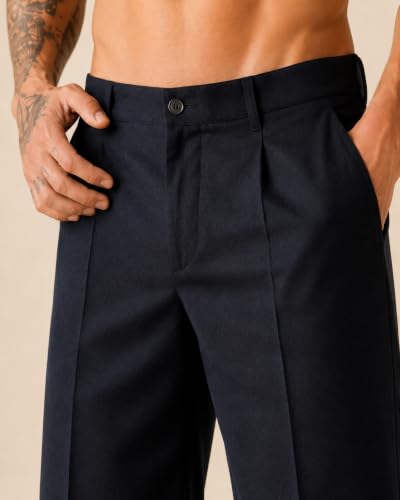 Image of Amazon Brand - INKAST Men Relaxed Fit Korean Pant | Formal Trousers | Straight Fit | Easy Wash | Office Wear