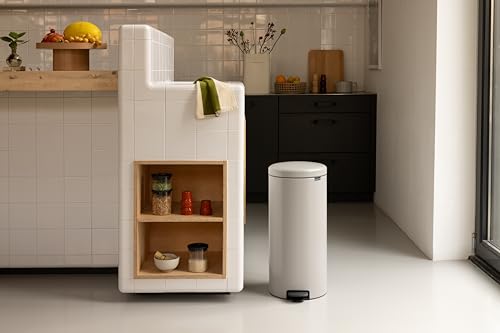 Image of Brabantia NewIcon Step On Trash Can 8 Gallon /30L, Large Kitchen Garbage Can with Soft Closing Lid, Removable Inner Bucket, Non-Slip Base, Soft Grey, Free PerfectFit Trash Bags, 11.4 x 15.0 x 26.8 in