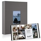 Photo Album 4x6 500 Pockets 1pc, Large Capacity Photo Book Album with Front Window, Picture Album for Family Wedding Anniversary Baby Travel, Grey