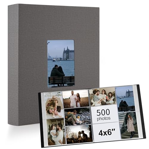 Image of Photo Album 4x6 500 Pockets 1pc, Large Capacity Photo Book Album with Front Window, Picture Album for Family Wedding Anniversary Baby Travel, Grey