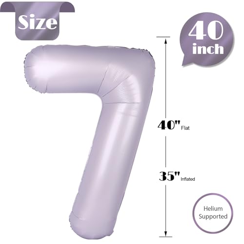 Image of Lilac 7 Balloon, Number Balloons 40 Inch, Lavender 7th Birthday Decorations, Party Decoration for Women, Number 7 Balloon