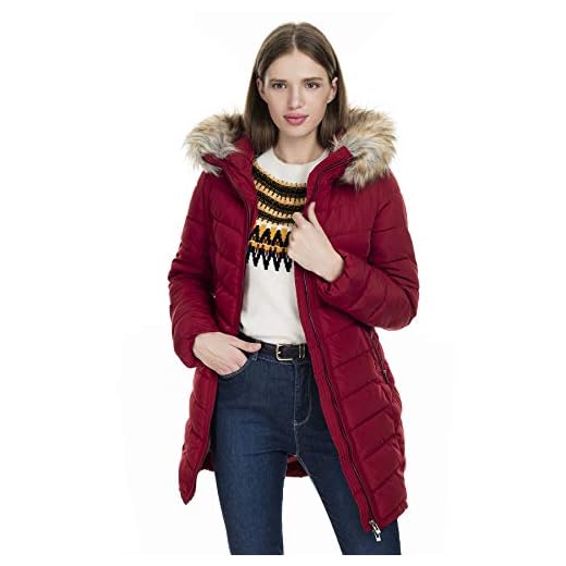 Only ONLELLAN Quilted Hood Fur Coat OTW Abrigo, Rojo (Merlot Merlot), M para Mujer