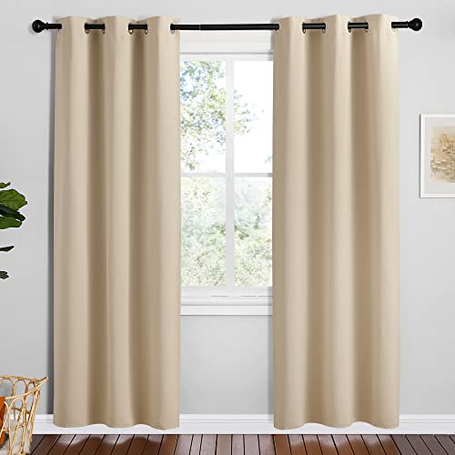 NICETOWN Room Darkening Curtain Panels for Cafe, Biscotti Beige, 2 Panels, W42 x L78 -inch, Thermal Insulated Grommet Room Darkening Draperies/Drapes