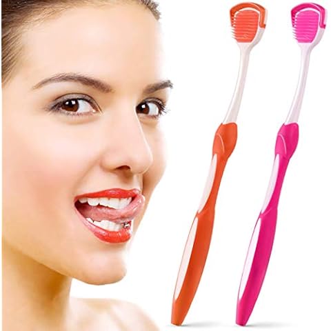 Tongue Scraper, Tongue Cleaner, Tongue Brushes Helps Fight Bad Breath, 2 Tongue Scrapers (Orange & Red) Cover