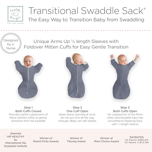 Swaddledesigns SD-705HD-M Transitional Swaddle Sack With Arms Up Half-Length Sleeves And Mitten Cuffs, Medium, 3-6 Months, 14-21 Lb, Heathered Denim thumb #3