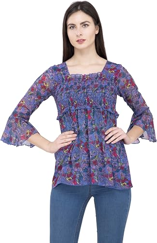 Image of POPWINGS Printed Chiffon Peplum Tops for Women