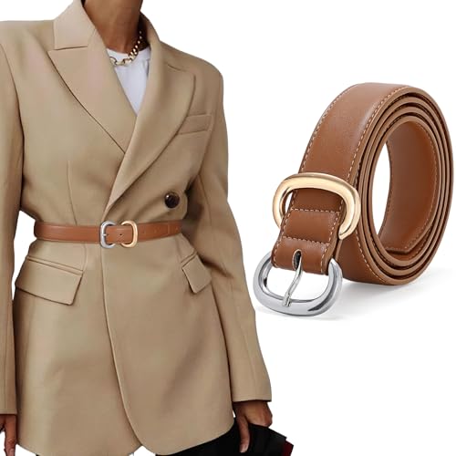 XZQTIVE Women Leather Belt for Jeans Pants Fashion Ladies Faux Leather Dress belt with Gold Silver Buckle