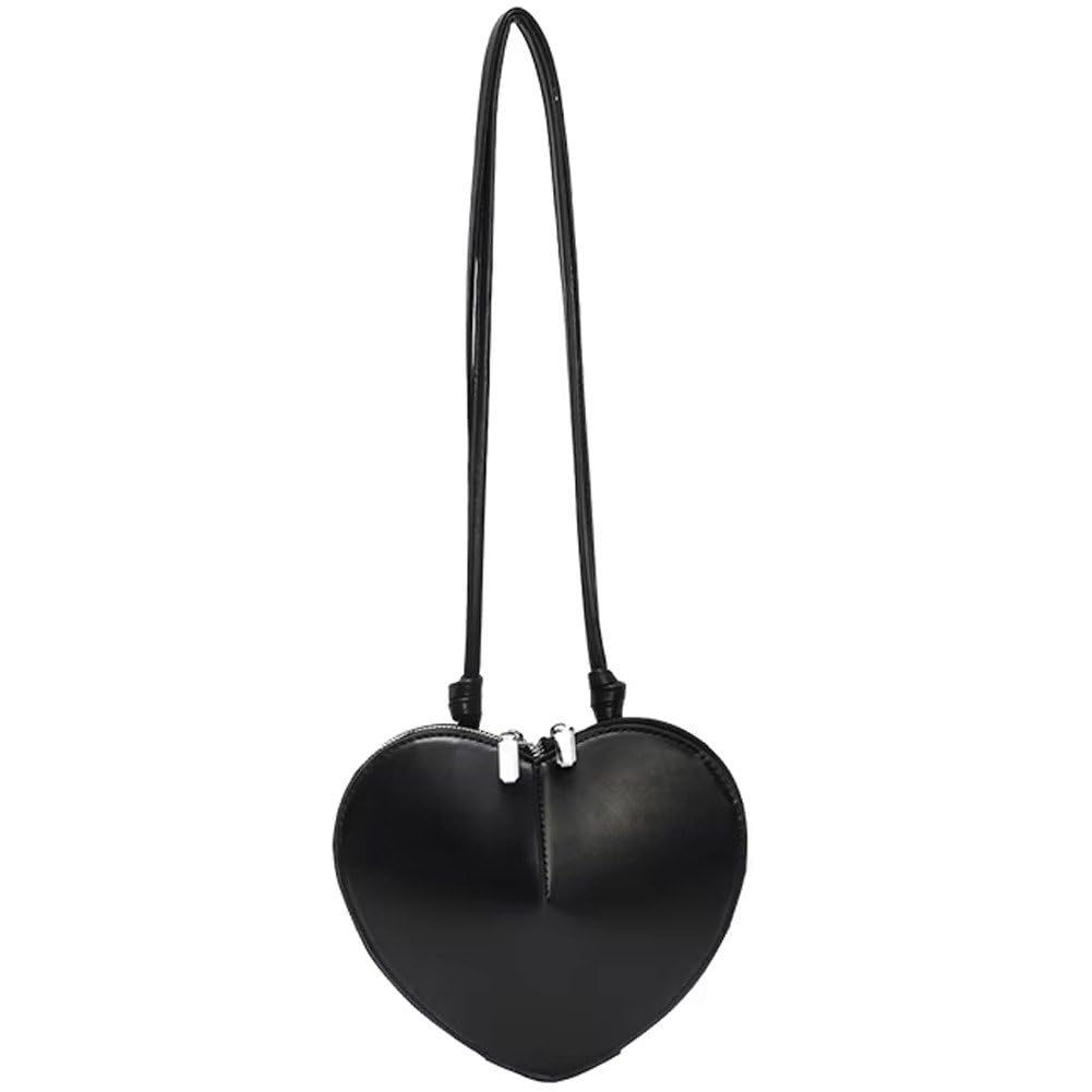 Uzztfa Women's Black Heart Shaped Shoulder Bag Handbag Pu Leather Heart Crossbody Bag Satchel Shoulder Purse For Girls