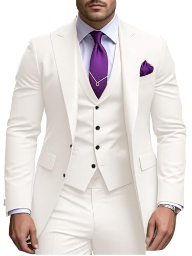 Elegant 3 Piece Slim Fit Suits for Men Wedding Party Suits Single Breasted Two Button Blazer Vest Pant Suit