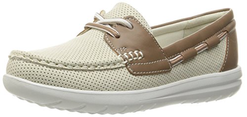 Clarks Women's Jocolin Vista Boat Shoe, Off White Perforated Textile, 7 Medium US