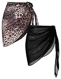 Ekouaer Womens Apparel, 2 Pieces, Beach Sarongs Sheer Cover Ups, Chiffon Bikini Wrap Skirt for Swimwear, Black-leopard, Medium