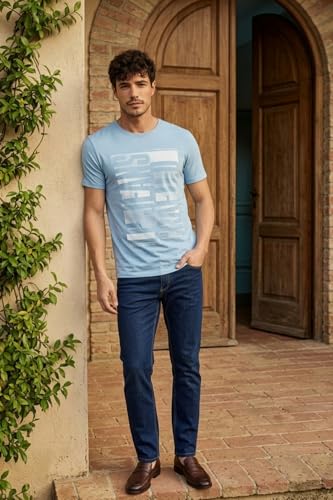Image of Louis Philippe Men's Slim Fit Signature Graphic Print Premium Breathable Cotton, All Day Comfort Half Sleeve Crew Neck Tshirt