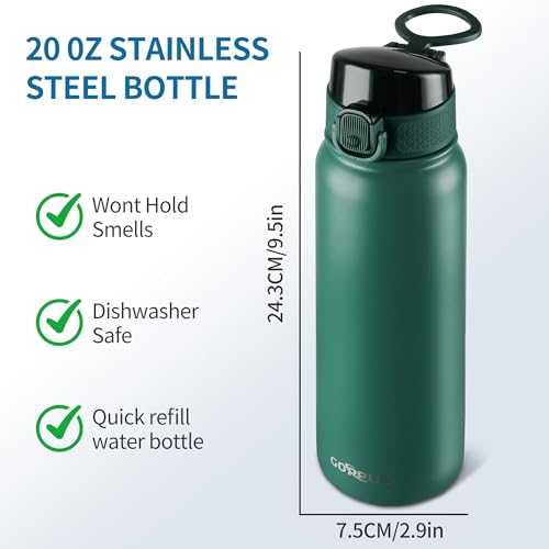 Image of GOPPUS Insulated Water Bottle 20oz Stainless Steel BPA-Free Sports Bottle Ideal for School and Travel Silicone Spout Lid Prevents Leaks, Sweat, and Dust (army green)