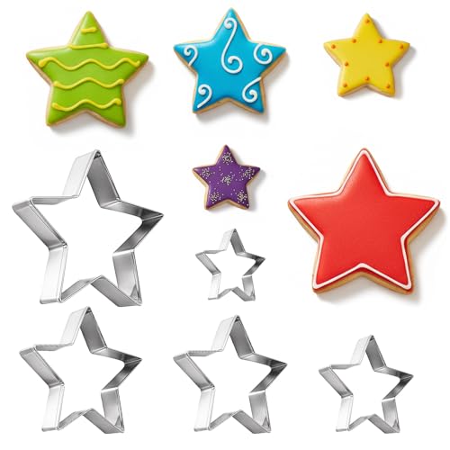 5 Pcs Star Cookie Cutter Set Star Shapes Molds Stainless Steel Five-Pointed Shaped Cutter Bakeware Tools for Fondant Biscuit Sandwich Cheese (5 Sizes)