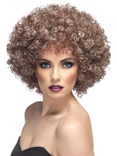 Smiffys Afro Wig, Blonde & Brown , 1970's Disco Fancy Dress, Adult Dress Up Wigs Halloween, US One Size