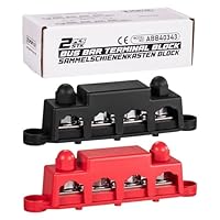 Spurtar Sammelschiene Stromverteilerblock 250A mit Abdeckung, 4x M10 (3/8) Klemmbolzen, 3x M4 Schrauben, 12V 24V 48V Batterie-Busstange für Auto, Lkw, Wohnmobil, Boot, Anhänger