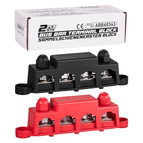 Spurtar Sammelschiene Stromverteilerblock 250A mit Abdeckung, 4x M10 (3/8') Klemmbolzen, 3x M4 Schrauben, 12V 24V 48V Batterie-Busstange für Auto, Lkw, Wohnmobil, Boot, Anhänger