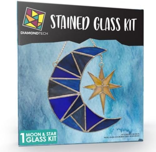 Moon & Star Pre-Cut Stained Glass Kit-Make Your own Beautiful Glass Project.