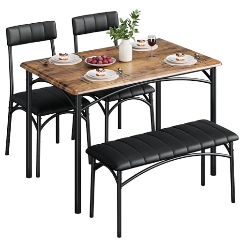 Crevyteg Ensemble de table de salle à manger pour 4 personnes, table de cuisine avec banc...
