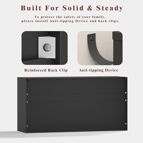 Image of Fluted 9 Drawer Dresser for Bedroom, 63 inch Wide Modern Wooden Chest of Drawers with Metal Handles, TV Stand & Closet Storage Organizer for Living Room,Hallway, Black