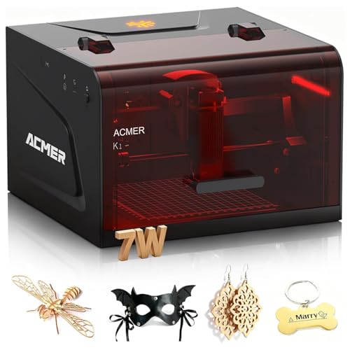 ACMER K1 Machine a Graver Laser 7000mW, Classe 1 Petit Graveur Laser Fermé de Sécurité, Surface de Gravure 150×150mm,Précision 0,01mm Découpe Laser de Haute...