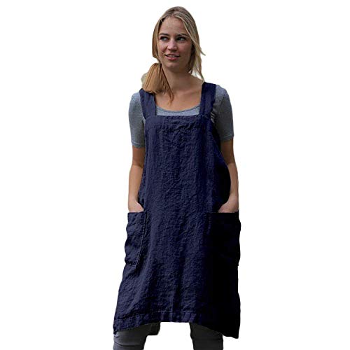 Women's Cross Back Pinafore Apron With Large Pockets Home Kitchen, Restaurant, Coffee House,Cooking Gardening Works #TOP1