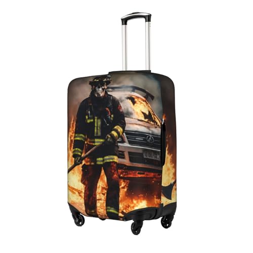 Firefighter Fireman Flame Print Personalized Travel Luggage Cover With Zipper, Elastic Luggage Cover,For Daily Use2