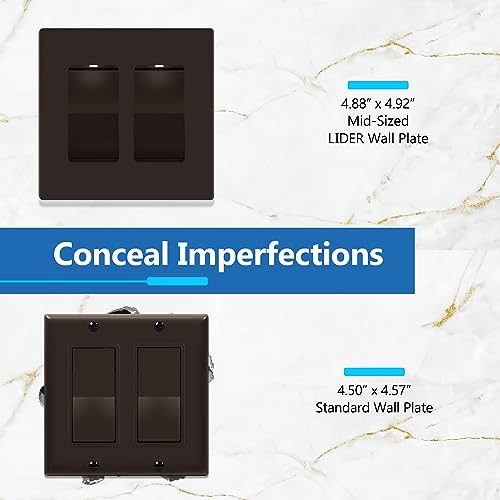 Image of LIDER Decorator Switch Cover, Screwless Wall Plate, Mid-Size 2-Gang 4.88 inch x 4.92 inch, LSWP-32M-BR, UL Listed, Thermoplastic, Matte Brown, 1-Pack